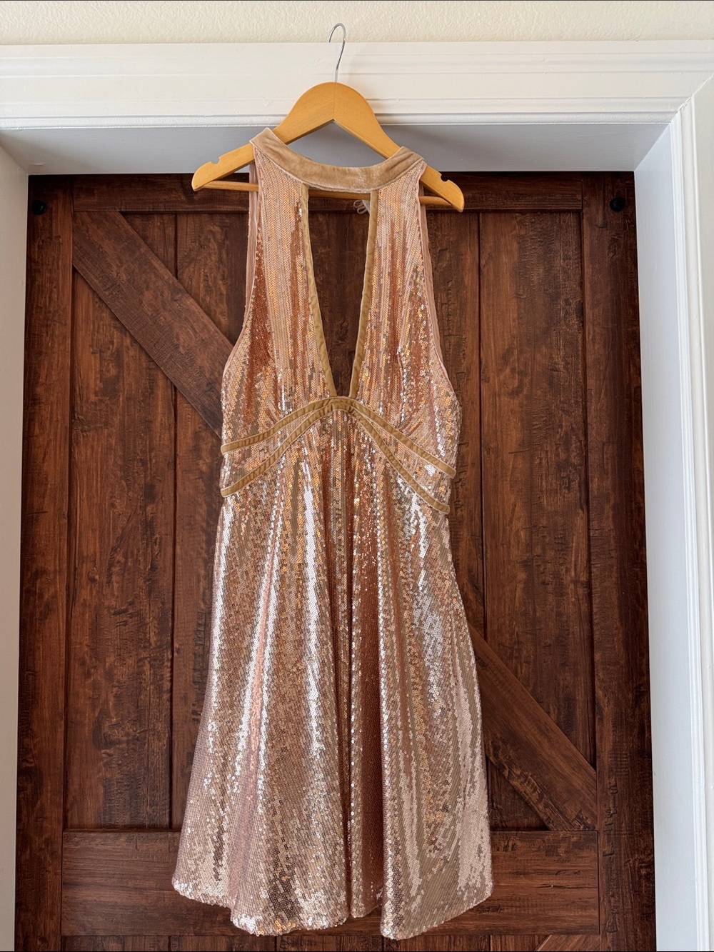 Free People Rose Gold Sequin Backless Halter Dress